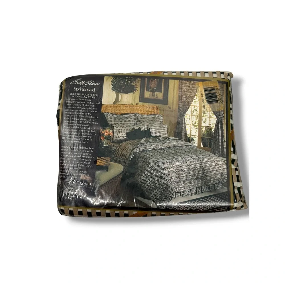 Bill Blass Springmaid Full Fitted Sheet Brown Black Geometric Percale USA NOS